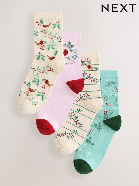 Christmas Robins Ankle Socks 4 Pack (W57994) | €11