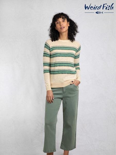 Weird Fish Cream 100% Organic Cotton Reka Lightweight Striped Crew Neck Jumper (W58015) | kr643