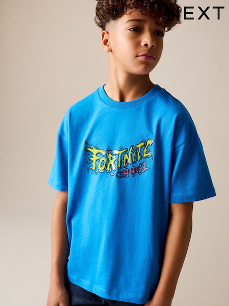 Blue Back Print Fortnite Print Short Sleeved T-Shirt (4-16yrs) (W58017) | €19 - €23
