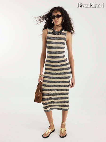 River Island Metal Crochet Metallic Stripe Dress (W58112) | 439 LEI