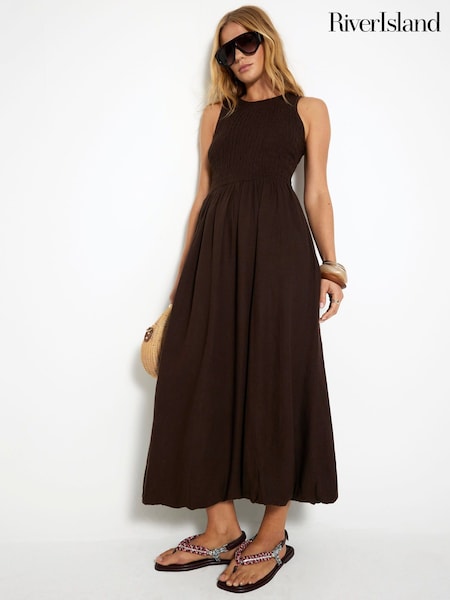 River Island Brown Puffball Racer Midi Dress (W58117) | €52