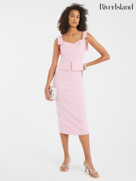River Island Pink Bow Corset Midi Dress (W58135) | €60