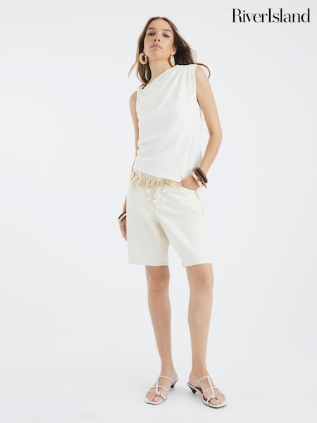 River Island Cream Shell Trim Drape Top (W58169) | R$ 315