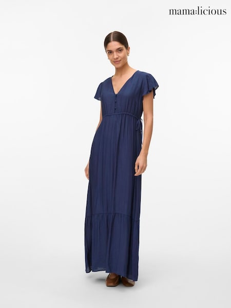 Mamalicious Blue Maternity Cap Sleeve Maxi Dress With Nursing Function (W58181) | € 75