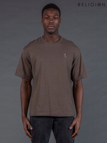 Religion Brown Oversized Heavy Block 100% Cotton T-Shirt (W58191) | 161 QAR