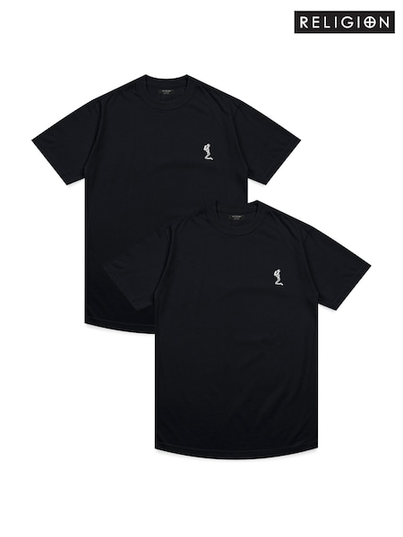 Religion Black Essential Swag Curved Hem 100% Cotton T-Shirts 2 Pack (W58195) | 223 QAR