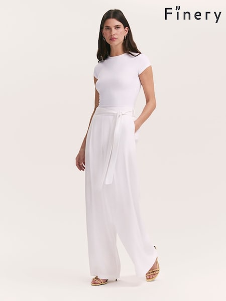 Finery White Athena Linen Blend Wide Leg Trousers (W58241) | R$ 485