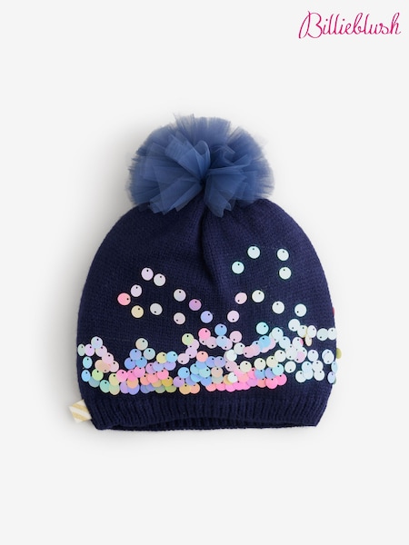 Blau - Billieblush Glitter Knitted Pom Hat (W58250) | 45 €