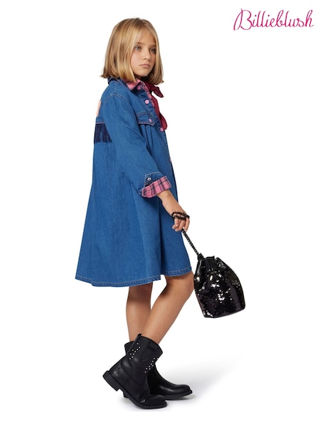 Billieblush Blue Long Sleeve Button Through Denim Dress (W58257) | AED460 - AED495