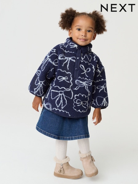 Navy Bow Half Popper Fleece (3mths-7yrs) (W58262) | €20 - €23
