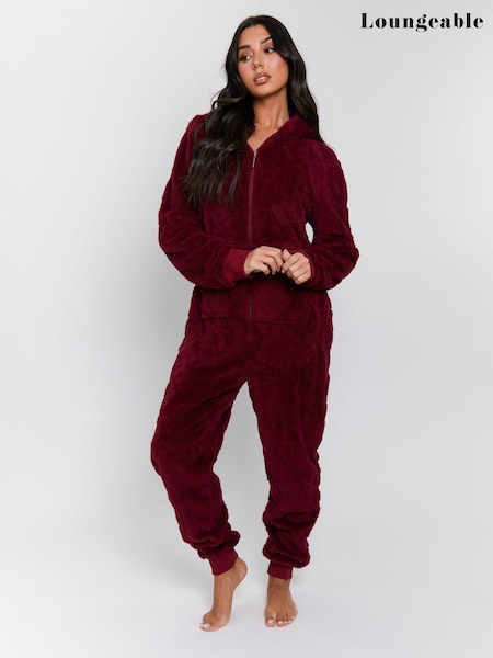 Loungeable Red Cable Cutwork Hooded All-In-One (W58307) | €43