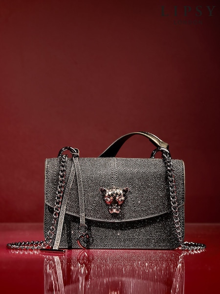Lipsy Black Glitter Small Chain Shoulder Bag (W58380) | €50.50