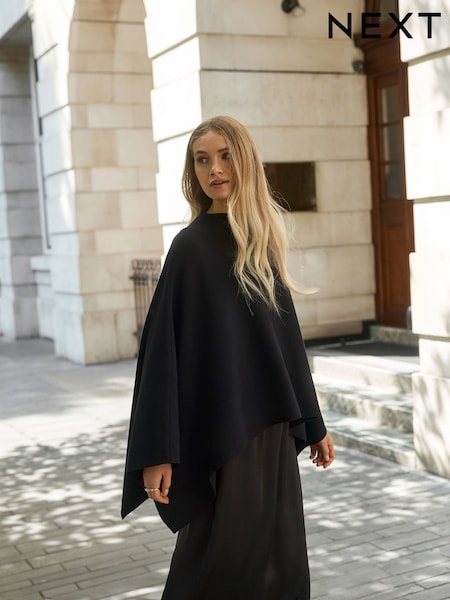 črna - Fine Knit Cape Poncho (W58464) | € 49