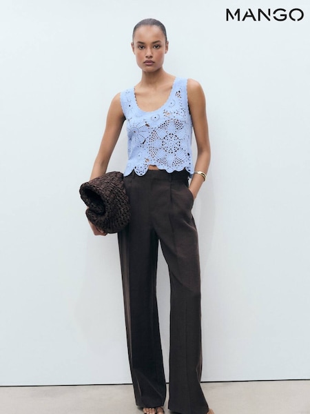 Mango Blue Floral Print Crochet Round Neck Vest Top (W58505) | €45