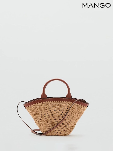 Mango Brown 100% Linen Raffia Cross-Body Bag (W58516) | €59