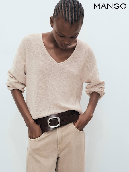 Mango Brown V-Neck Lightweight Jumper (W58525) | €45