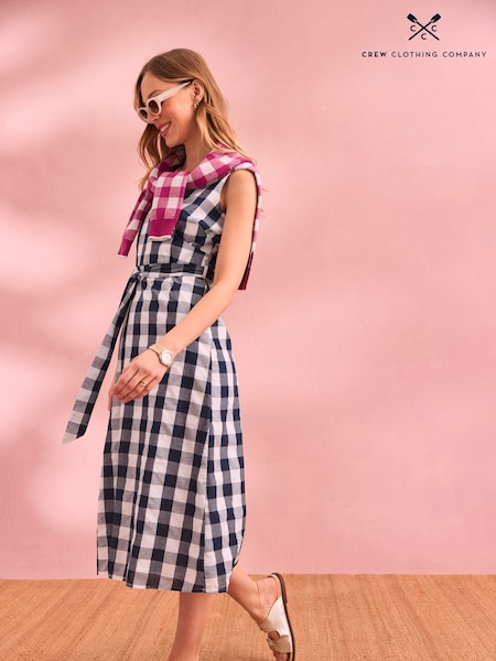 Crew Clothing Blue Jenny Wrap Front 100% Cotton Dress (W58586) | €113