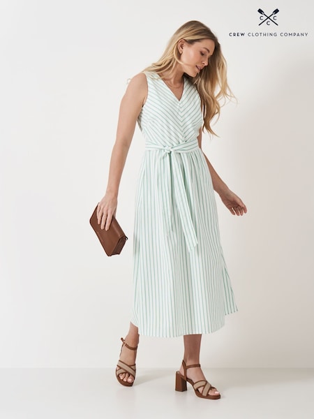 Crew Clothing Green Leona Strappy 100% Cotton Dress (W58592) | €95