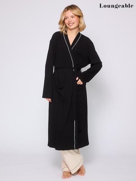 Loungeable Black Rib Kimono Dressing Gown (W58615) | R$ 355