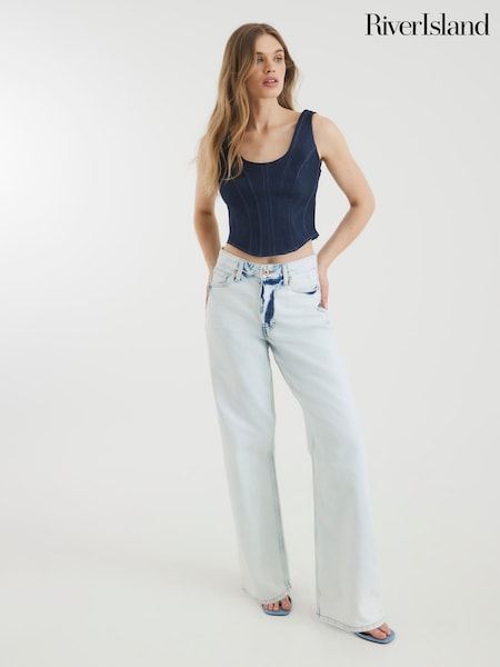 River Island Blue Bleached Relaxed Straight Leg 100% Cotton Jeans (W58630) | €31