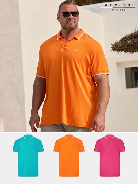 BadRhino Big & Tall Tipped 100% Cotton Polo Shirts 3 Pack (W58642) | 335 LEI