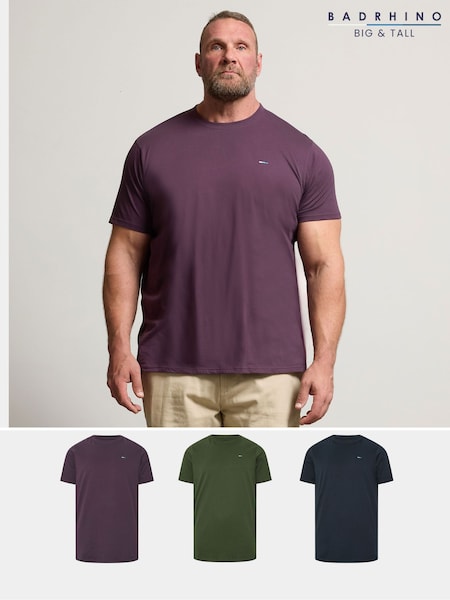 BadRhino Big & Tall Blue Plain 100% Cotton T-Shirts 3 Pack (W58647) | €42