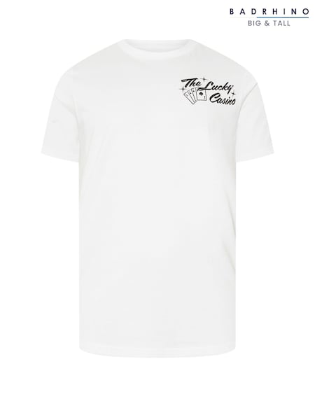 BadRhino Big & Tall White Lucky Casino 100% Cotton T-Shirt (W58652) | R$ 195