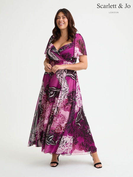 Scarlett & Jo Purple Kemi Mulberry Cream Print Bolero Wrap Bodice Maxi Gown (W58680) | 470 QAR