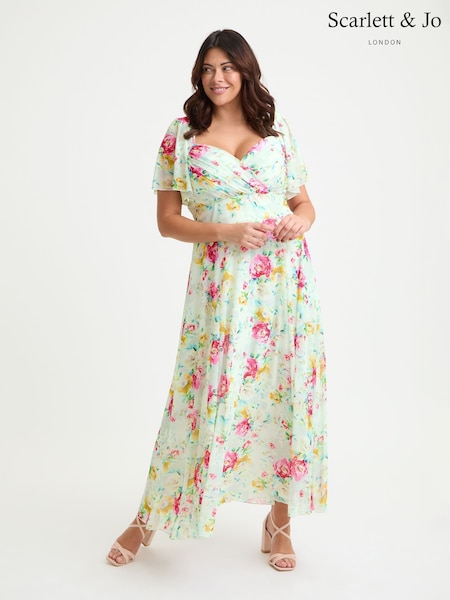 Scarlett & Jo Ivory Pink Print Kemi Bolero Wrap Bodice Maxi Gown (W58692) | €146