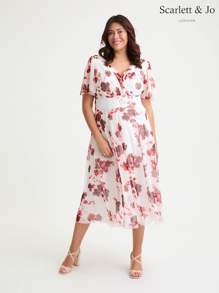 Scarlett & Jo White Red Victoria Angel Sleeve Mesh Long Midi Dress (W58695) | € 133