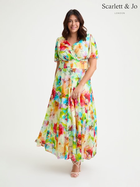 Цвет слоновой кости/другие цвета - Scarlett & Jo Multi Isabelle Flower Angel Sleeve Maxi Dress (W58696) | €126