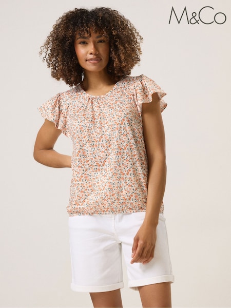 M&Co Orange Ditsy Frill Top (W58720) | €33