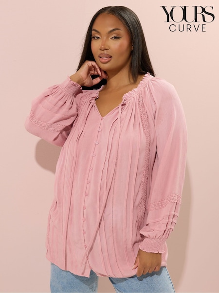 Rosa - Yours Curve Long Sleeve Boho Pintuck Blouse (W58721) | R$ 305