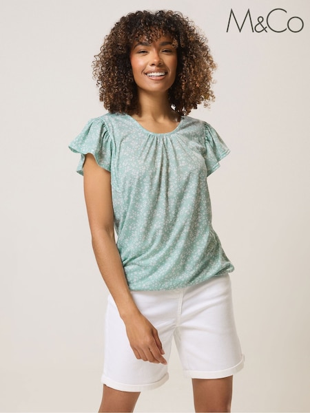 M&Co Green Ditsy Frill Top (W58722) | €33