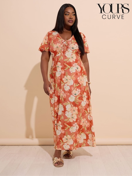 Yours Curve Brown Bow Front Dress (W58729) | R$ 365