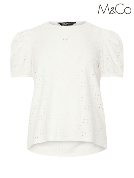 M&Co Petite Broderie Puff Sleeve Top (W58735) | 209 LEI