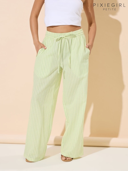 PixieGirl Petite Green Stripe Wide Leg 100% Cotton Trousers (W58737) | R$ 335