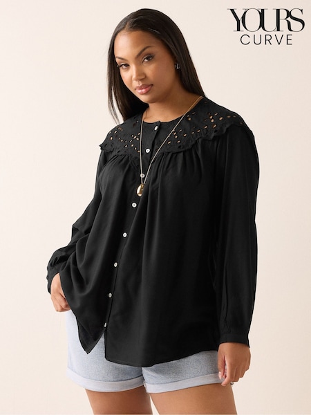 Yours Curve Black Broderie Panel Blouse (W58738) | €42
