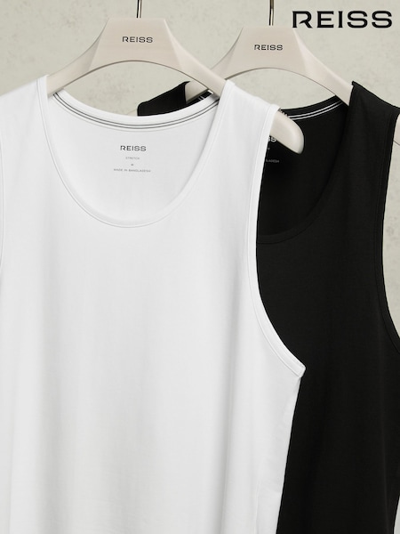 Reiss White/Black Monty 2 Pack Stretch-Cotton Loungewear Vests (W58749) | AED274