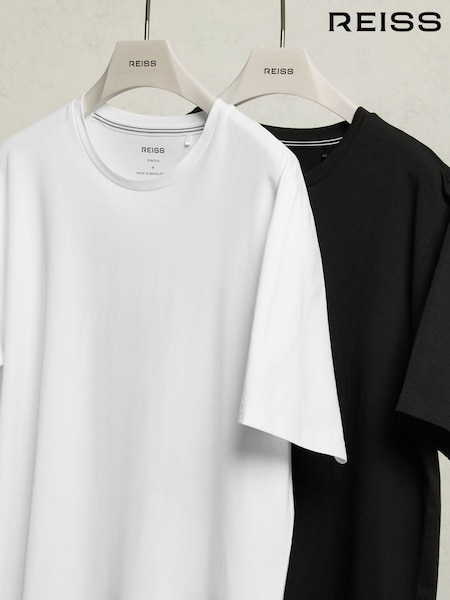 Reiss Black/White Flex Stretch-Cotton Loungewear T-Shirts 2 Pack (W58750) | AED346