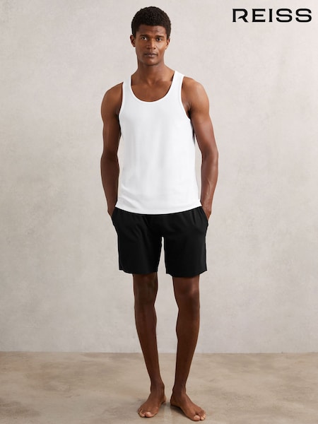 Reiss Black Fleet Cotton Jersey Logo-Waistband Shorts with Stretch (W58751) | AED274