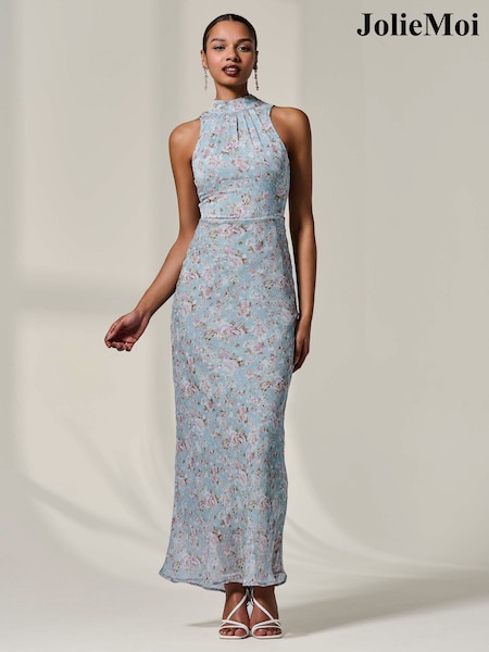 Jolie Moi Blue Chiffon Halter Neck Maxi Dress (W58788) | 4,506 UAH