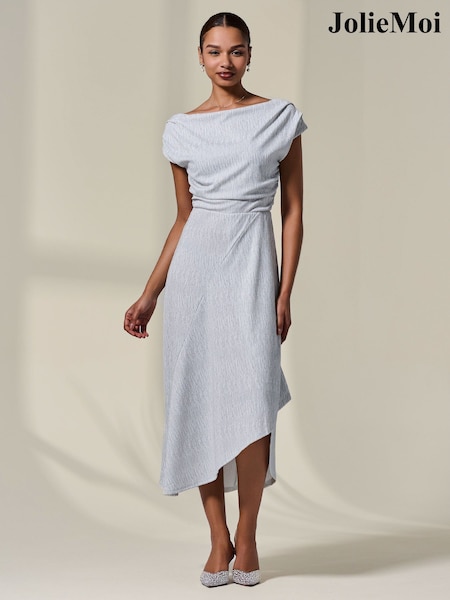 Jolie Moi White Asymmetric Drape Midi Dress (W58796) | AED396