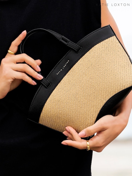 Katie Loxton Black Riviera Raffia Mini Tote Bag (W58835) | €58
