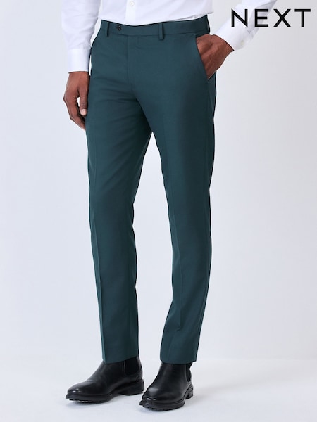 Teal Blue Slim Fit Textured Suit Trousers (W58852) | €46