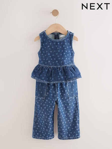 Dark Blue Floral Printed Denim Top and Trousers Set (3mths-7yrs) (W58873) | AED127 - AED147