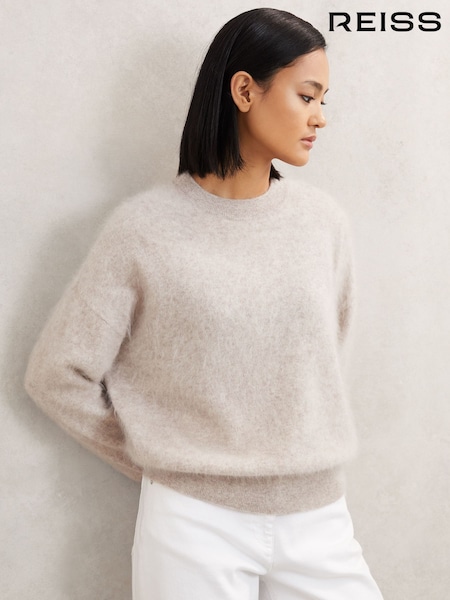 Reiss Oatmeal Neutral Misha Brushed Cashmere Crew Neck Jumper (W58936) | €360