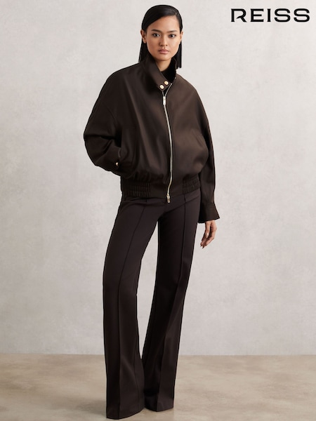 Reiss Chocolate Brown Elodie Wool Bomber Jacket (W58937) | AED2,146