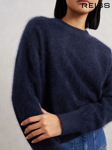 Reiss Navy Misha Brushed Cashmere Crew Neck Jumper (W58938) | R$ 2.470