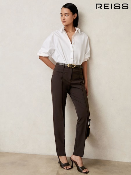 Reiss Chocolate Brown Norla Pintuck Tapered Trousers (W58941) | €185